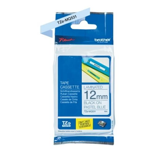 Brother tape TZEMQ531 noir sur bleu pastell, 12mm, laminé